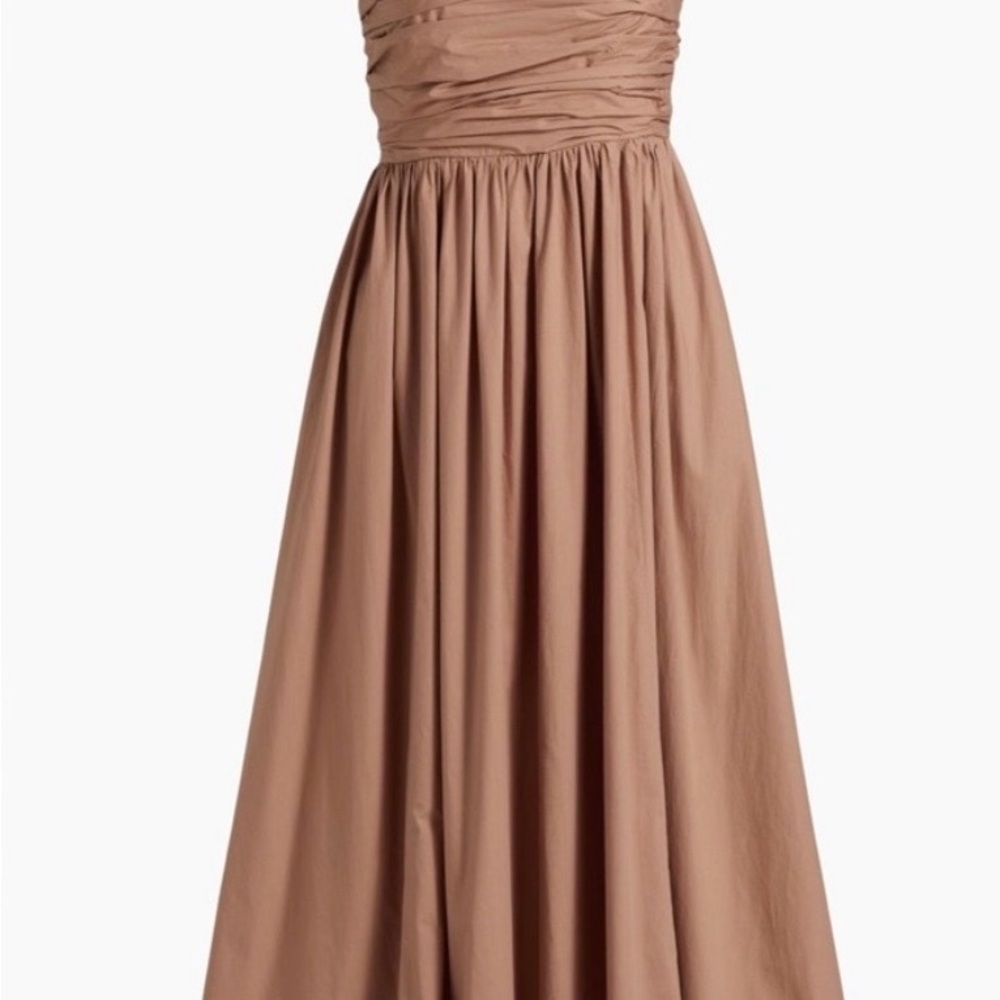 XiRENA Strapless Ruched Bodice Maxi Dress in Taupe
